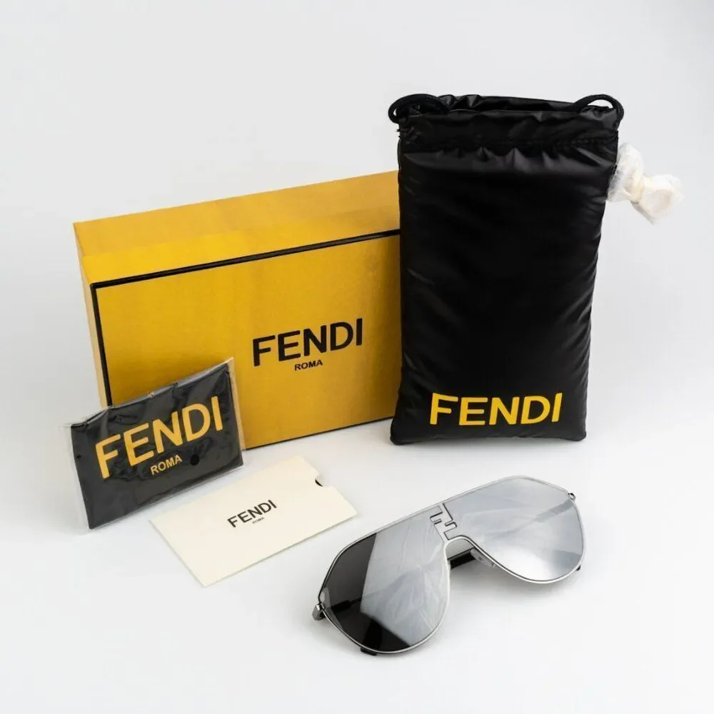 NEW Fendi FE40080U FF MATCH 12C Ruthenium Smoke Mirror Unisex Round Sunglasses